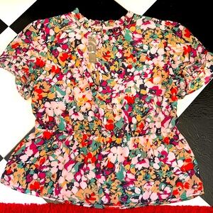 J crew floral peplum blouse L women NWT